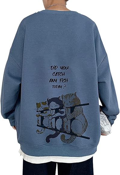 Amazon.co.jp: [SHINE MOON] メンズ トレーナー 裏起毛パーカーヒートテック長袖 厚手プルオーバー 防寒 暖かい  バック猫プリント オーバーサイズ ゆったり ドロップショルダー おしゃれ 丸首 秋冬服 : ファッション